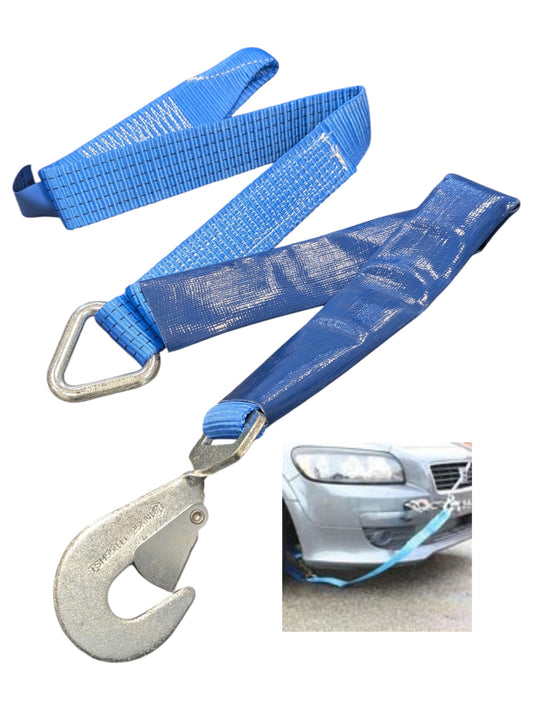 1500mm Winch Safety Strap, Delta Ring, Sewn Loop & Snap Hook